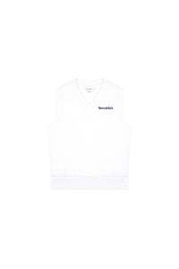 Serif Logo V-Neck Terry Vest - White & Navy