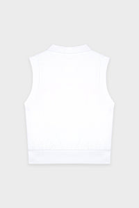 Serif Logo V-Neck Terry Vest - White & Navy