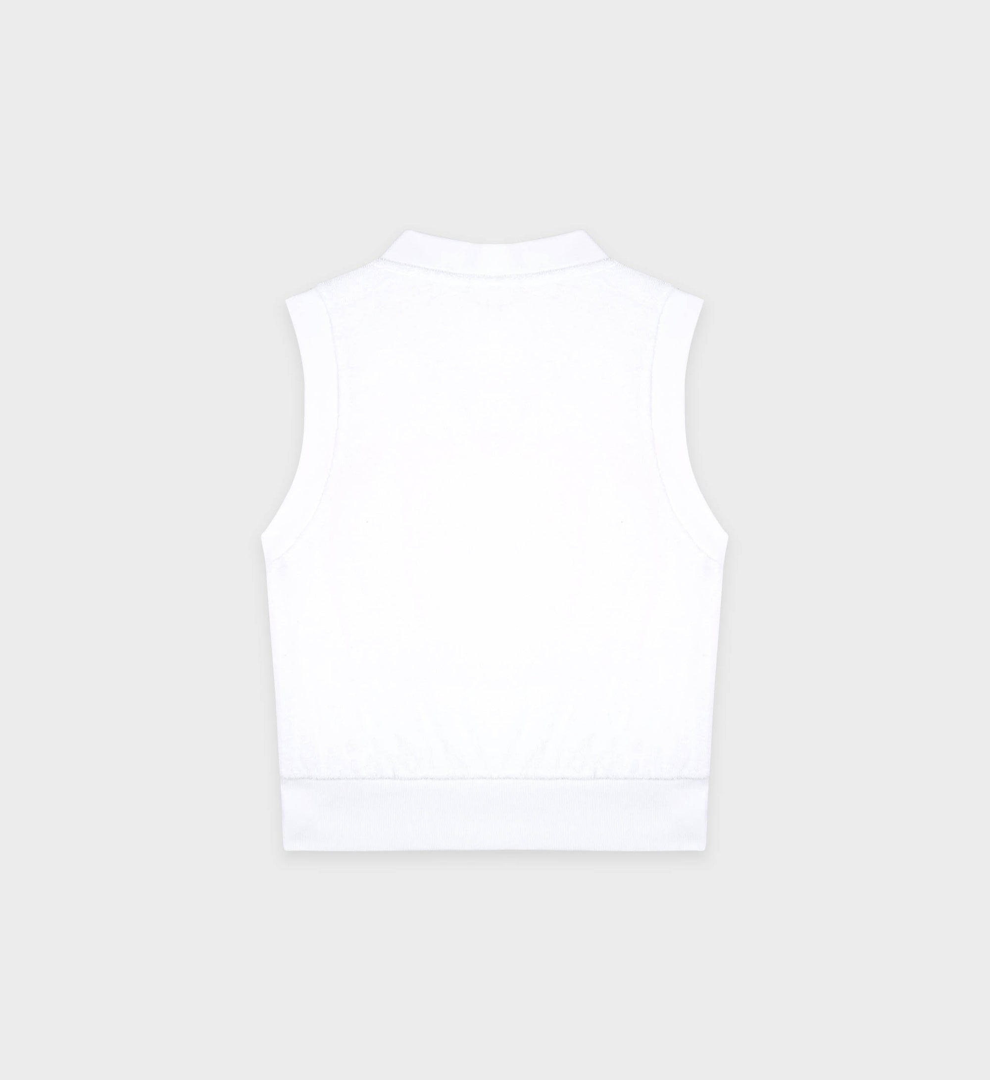 Serif Logo V-Neck Terry Vest - White & Navy