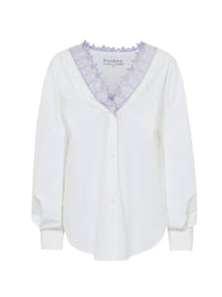 Chemise À Col En V Avec Bordure En Dentelle - White
