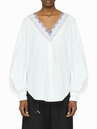 Chemise À Col En V Avec Bordure En Dentelle - White