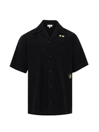 Chemise À Manches Courtes Avec Broderies Contrastées - Washed Black
