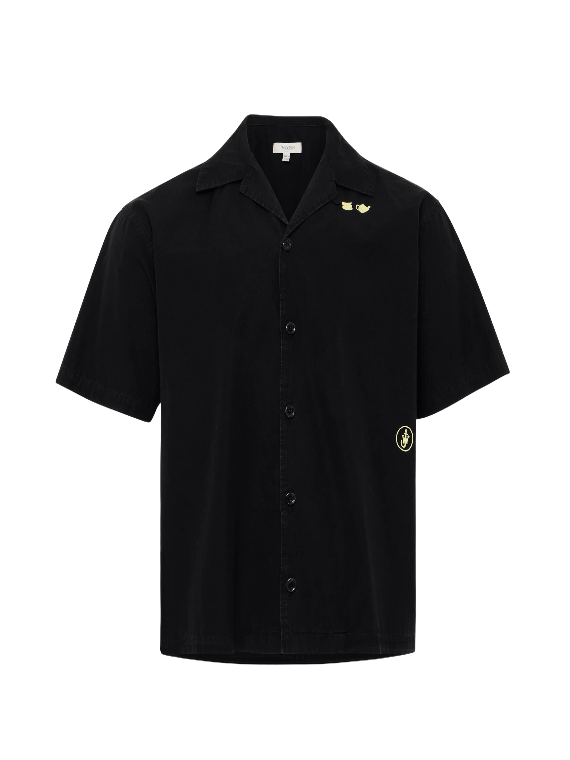 Chemise À Manches Courtes Avec Broderies Contrastées - Washed Black