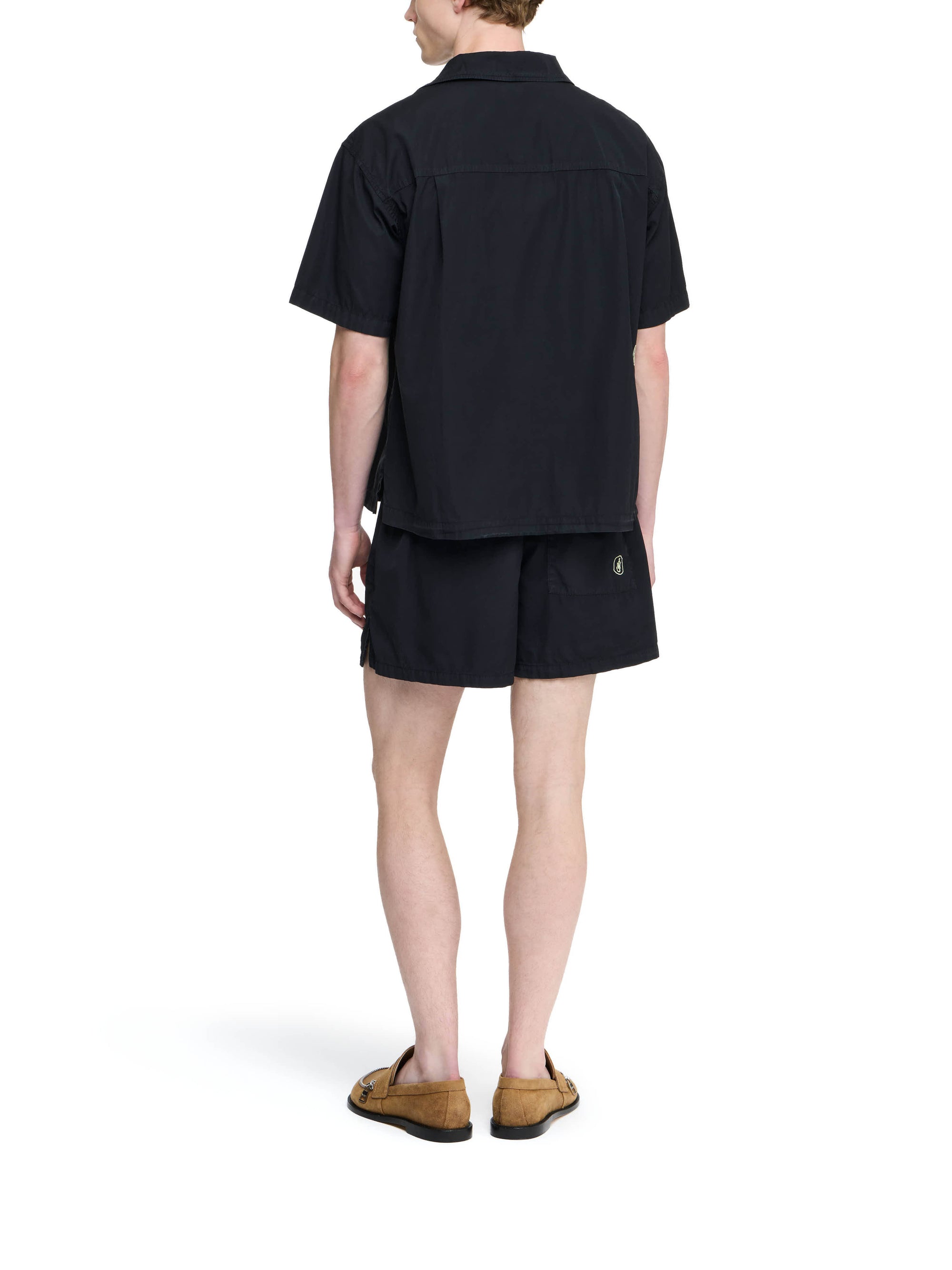 Chemise À Manches Courtes Avec Broderies Contrastées - Washed Black
