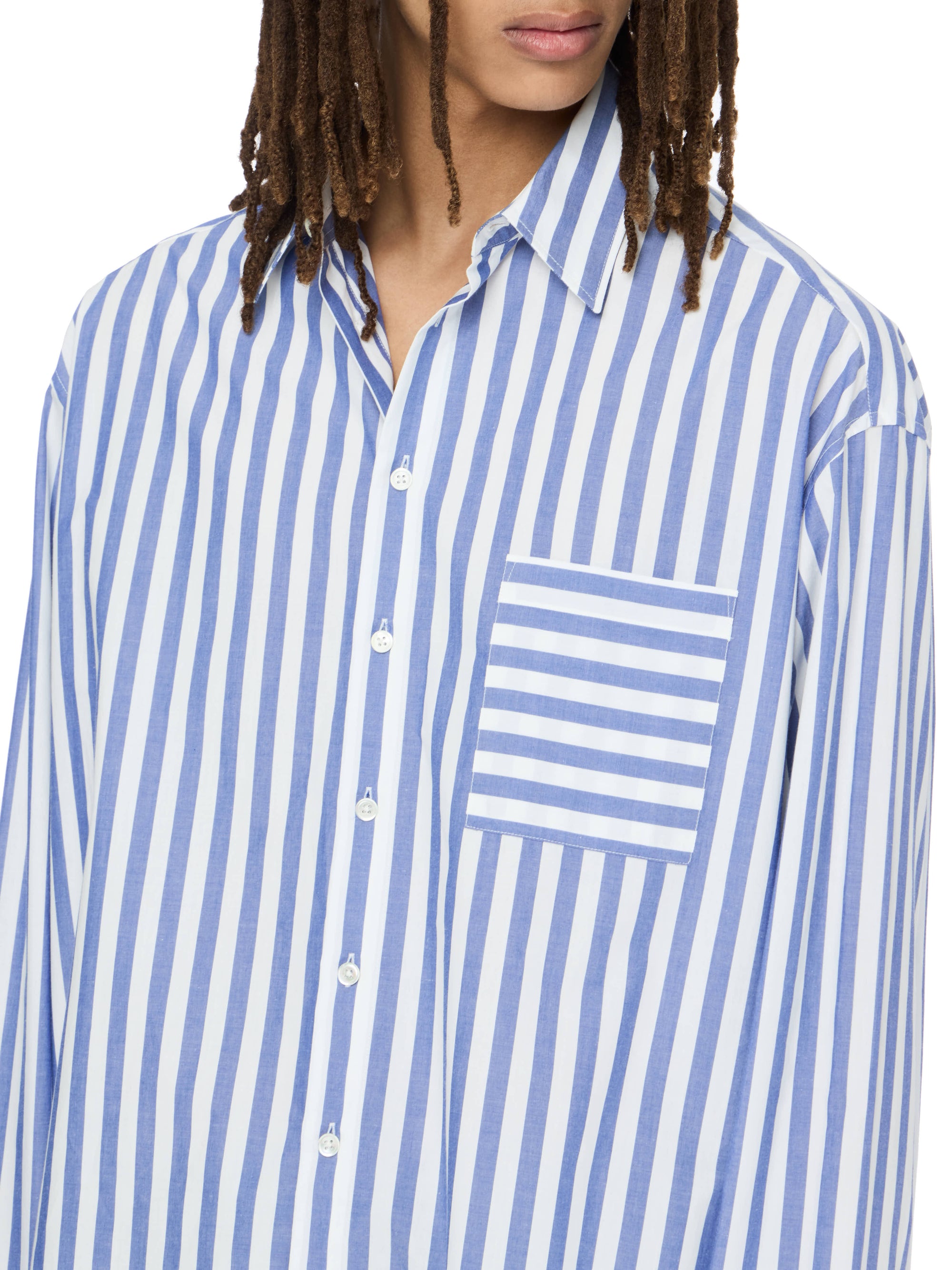 Chemise À Rayures Oversize - White/Blue