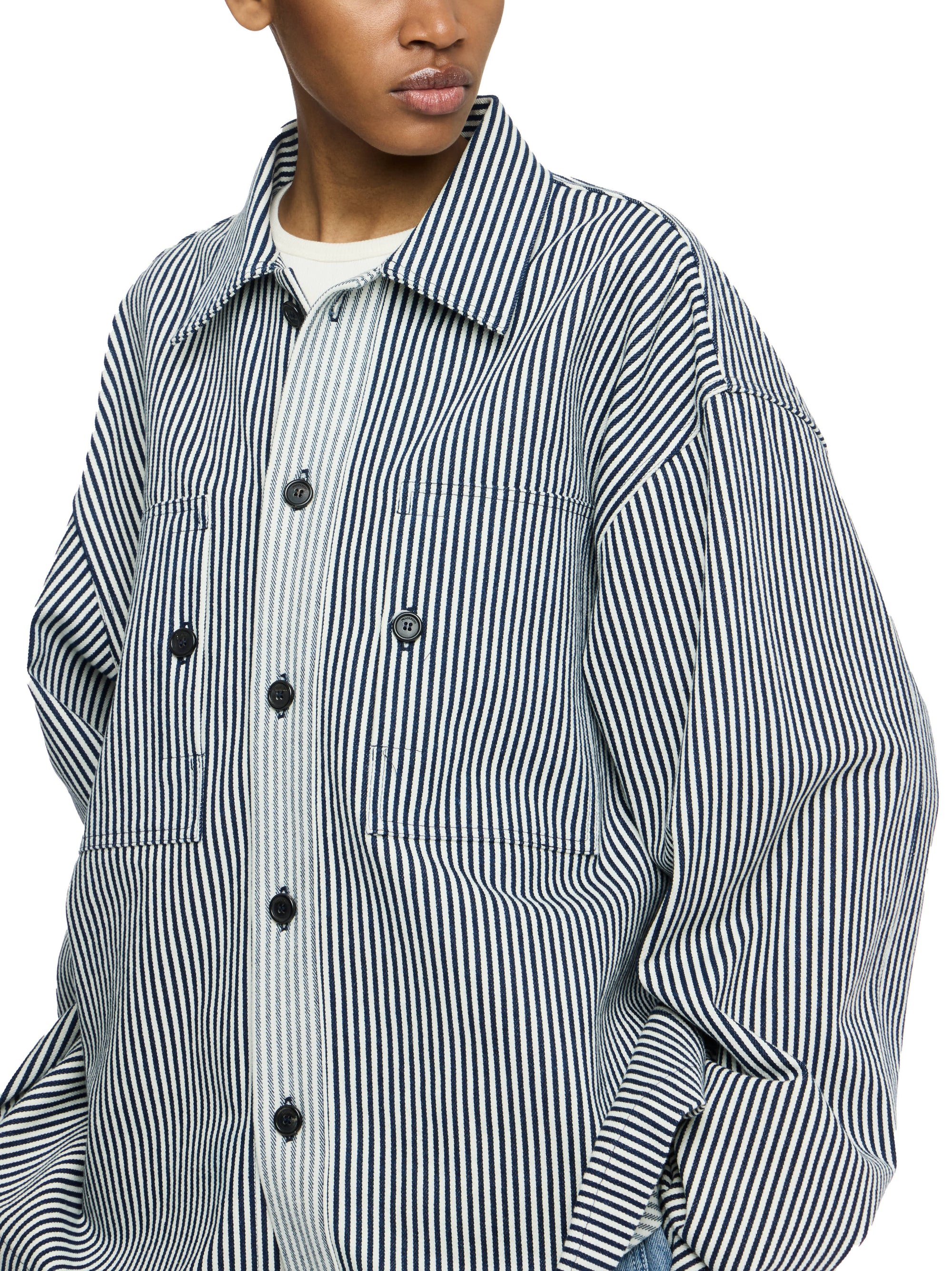 Surchemise À Poches Appliquées - Off White/Navy