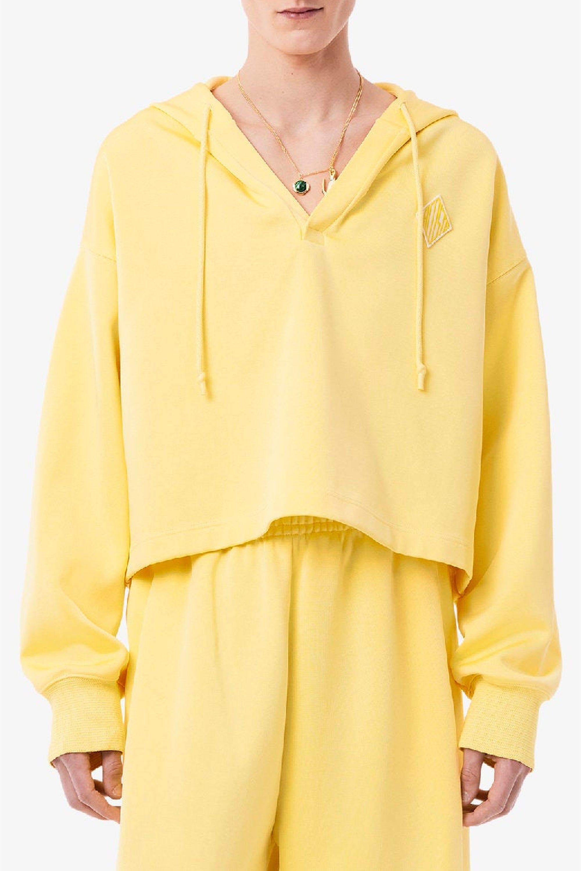Sweat à capuche court oversize - Jaune