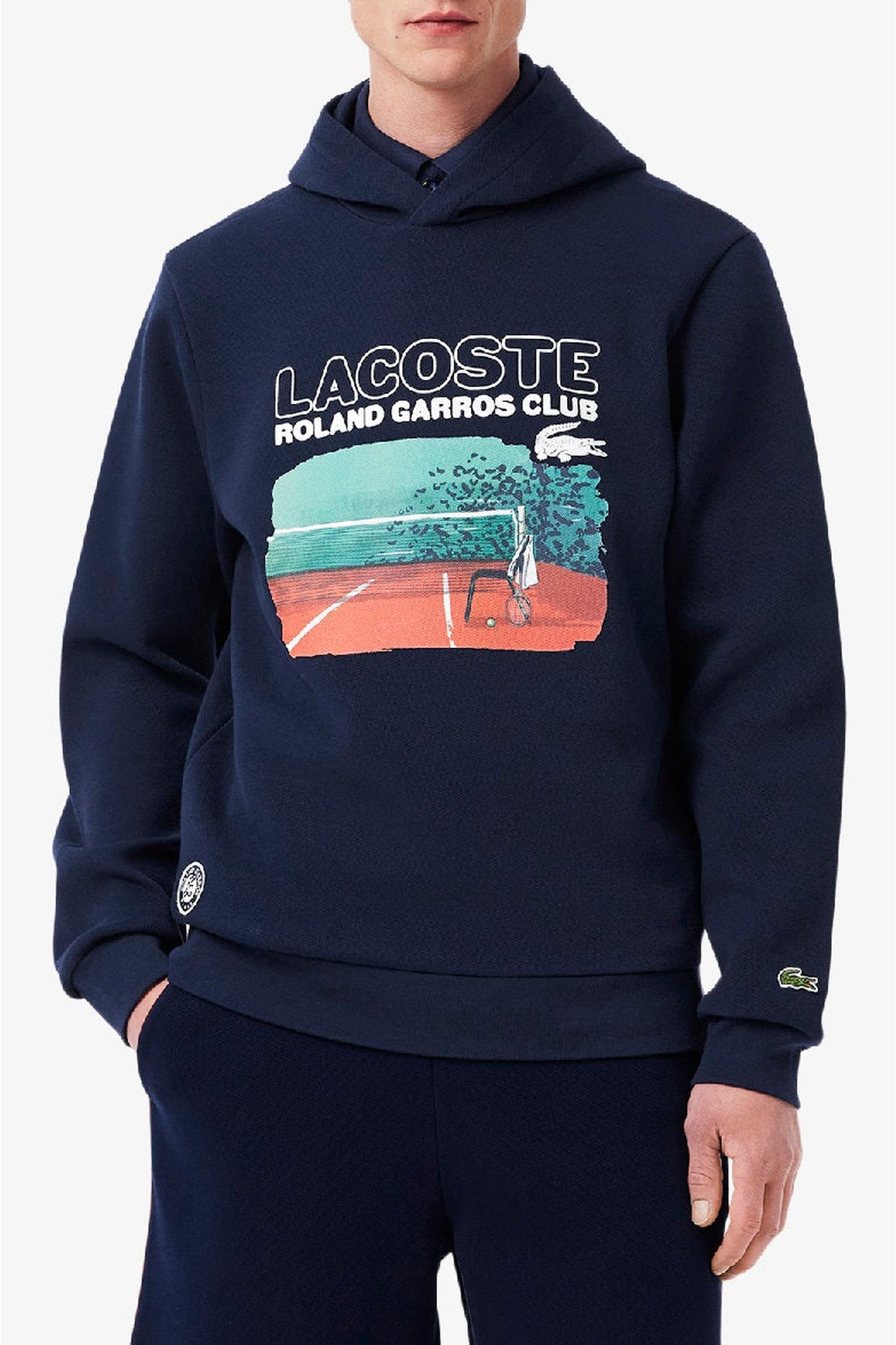 Sweat à capuche Lacoste x Roland-Garros en piqué - Marine