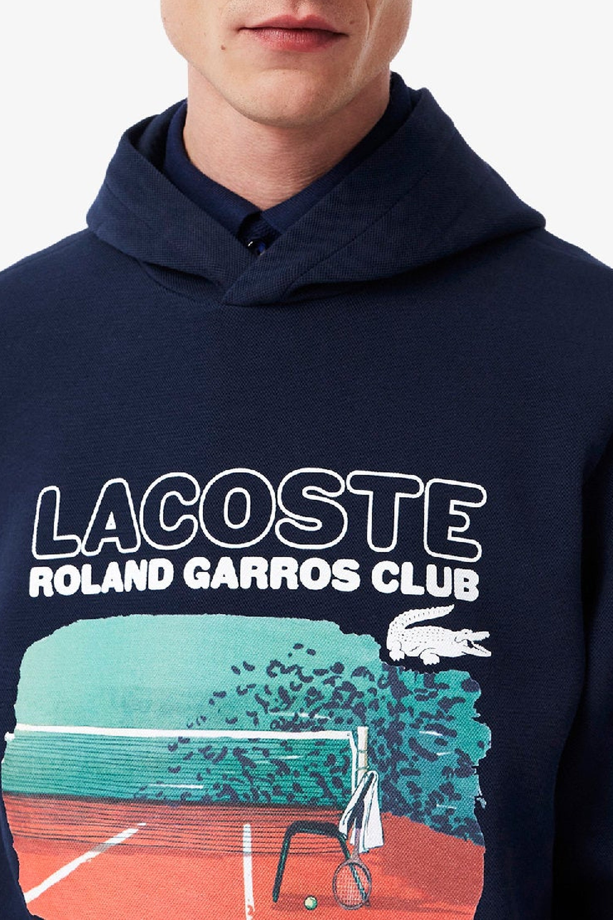 Sweat à capuche Lacoste x Roland-Garros en piqué - Marine