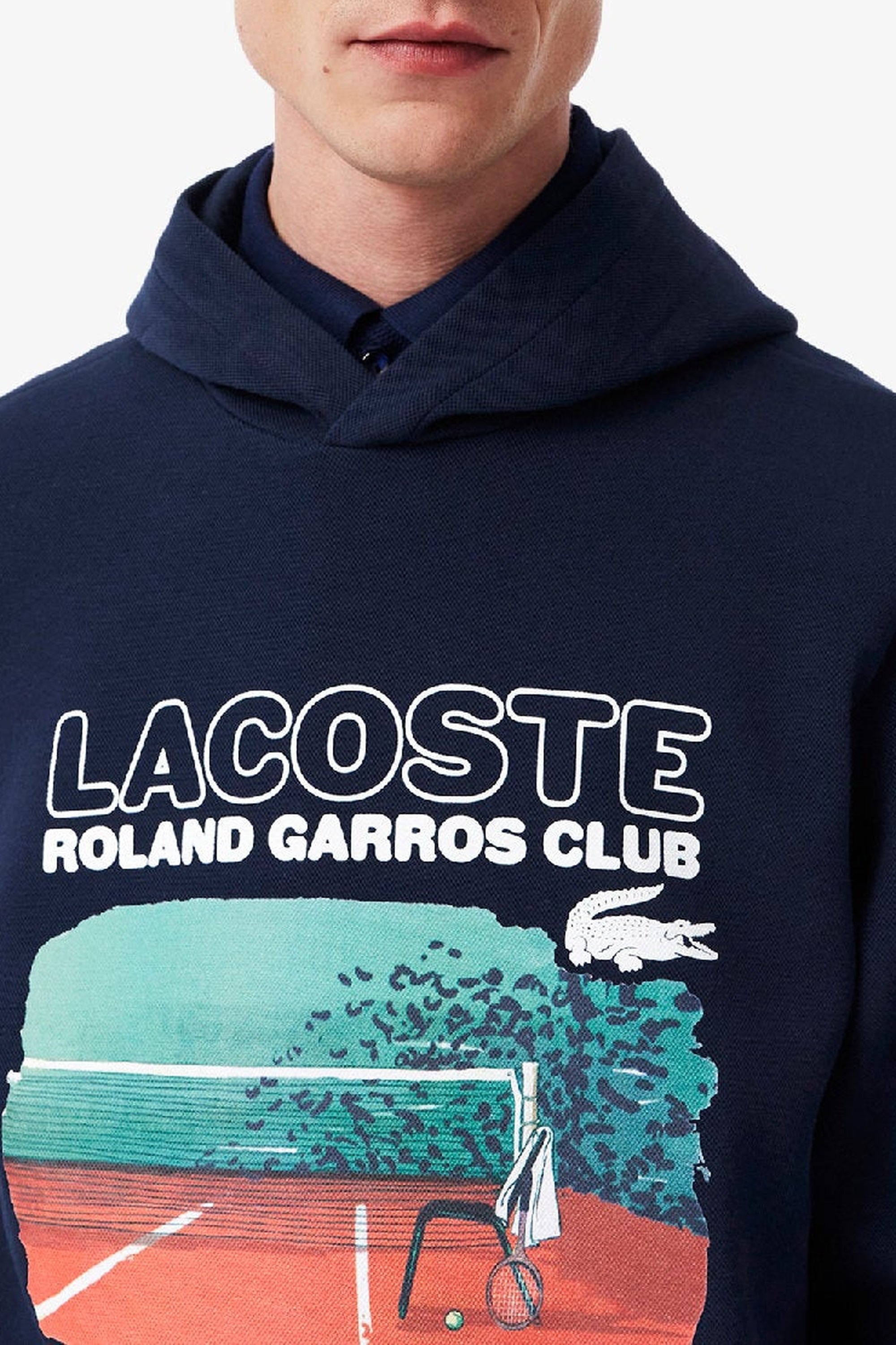 Sweat à capuche Lacoste x Roland-Garros en piqué - Marine