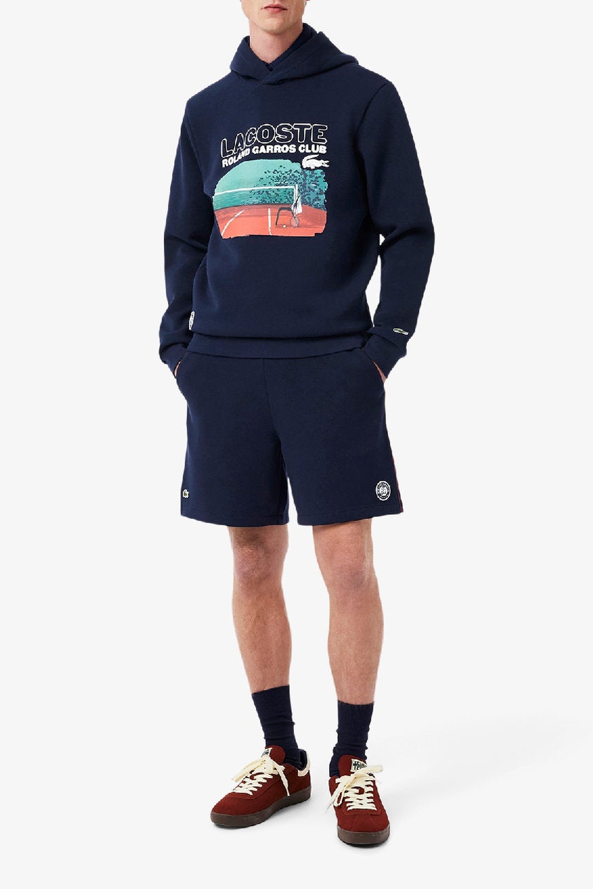 Sweat à capuche Lacoste x Roland-Garros en piqué - Marine