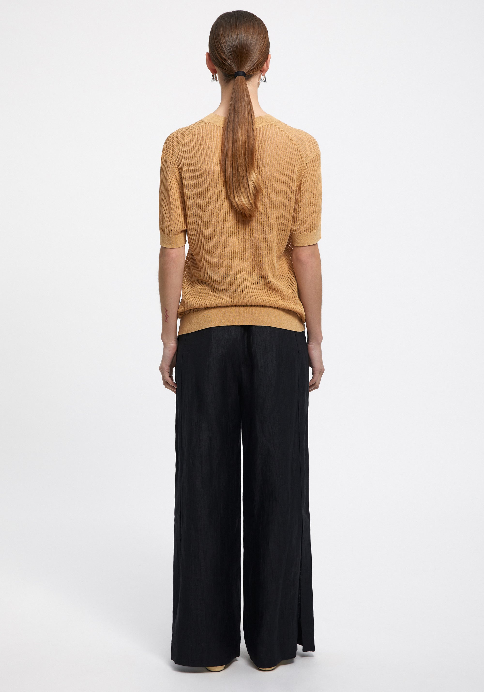 Loose-fitting ribbed Shalott T-shirt - Biscotti