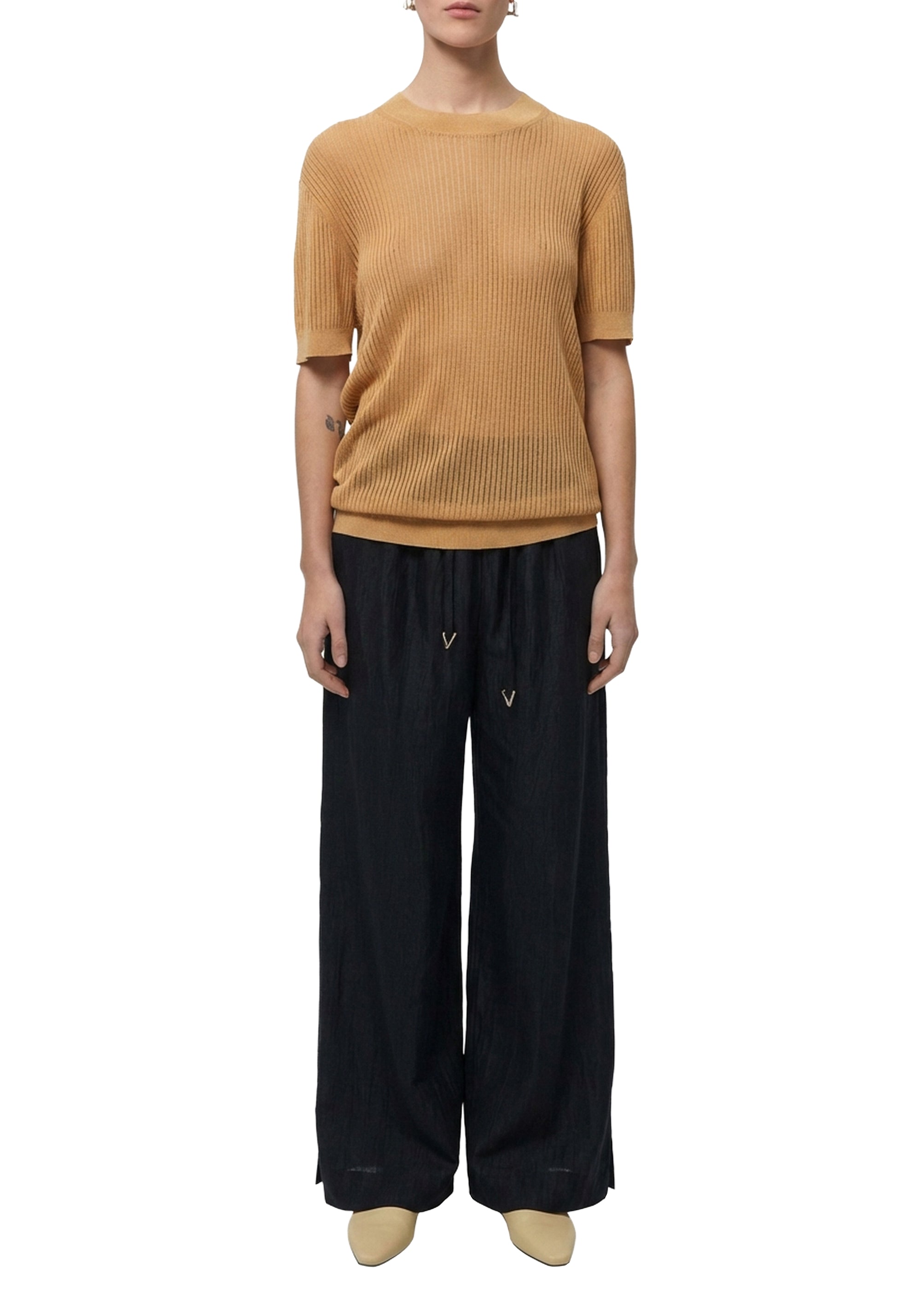 Loose-fitting ribbed Shalott T-shirt - Biscotti