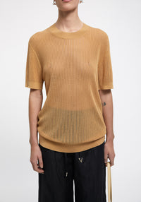 Loose-fitting ribbed Shalott T-shirt - Biscotti