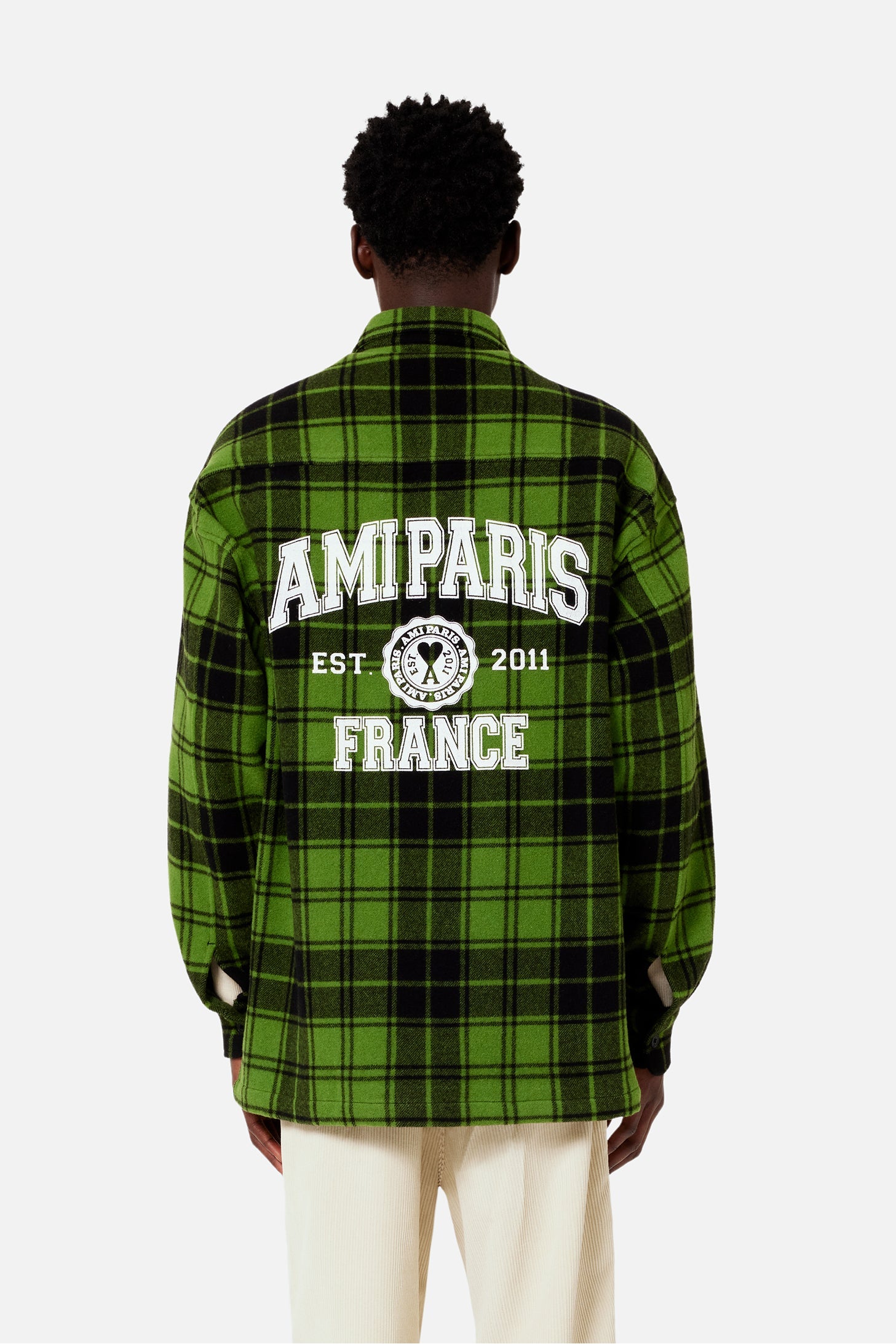 Surchemise Ami Paris à carreaux imprimée en laine - Green