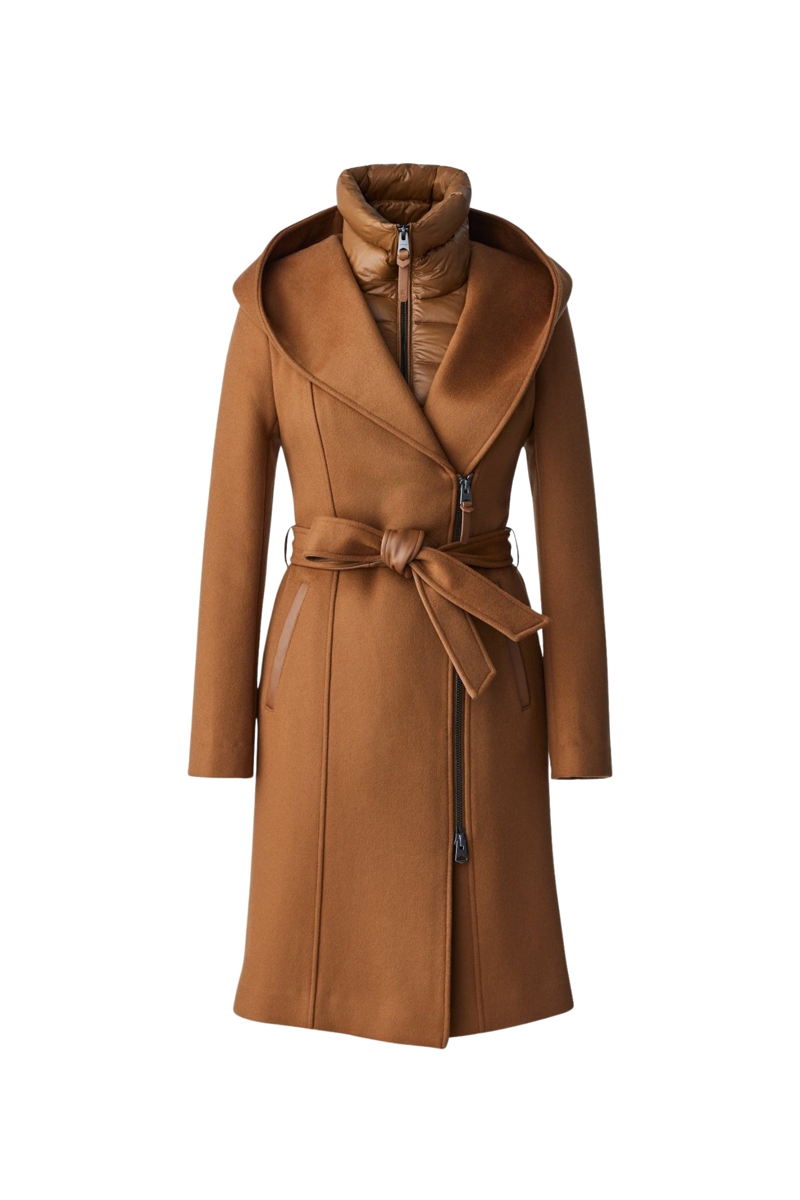 Shia mid-length coat with belted hood in wool - Camel