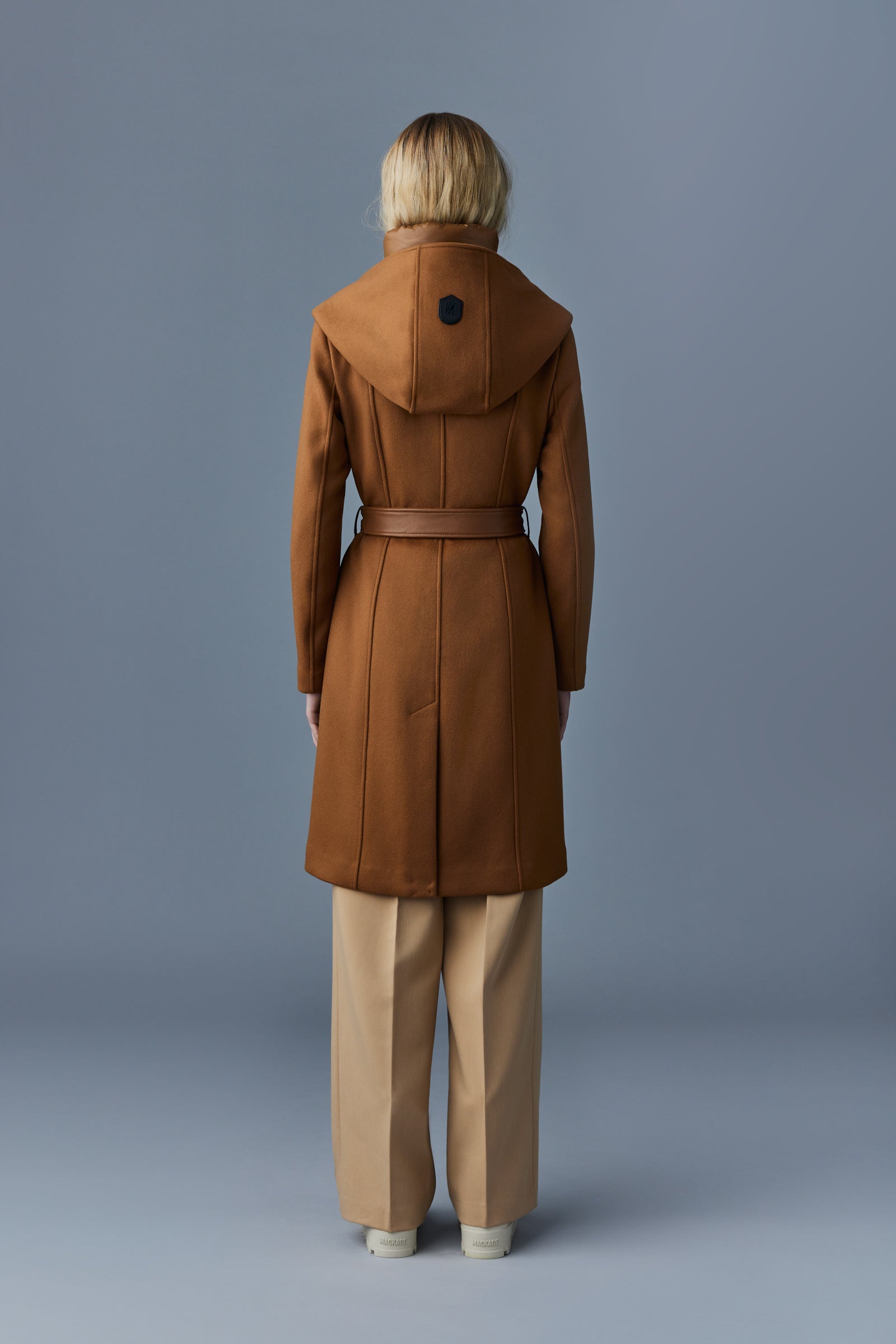 Shia mid-length coat with belted hood in wool - Camel