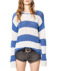 Pull Kansas Stripe en cachemire - Bleu Marguerite