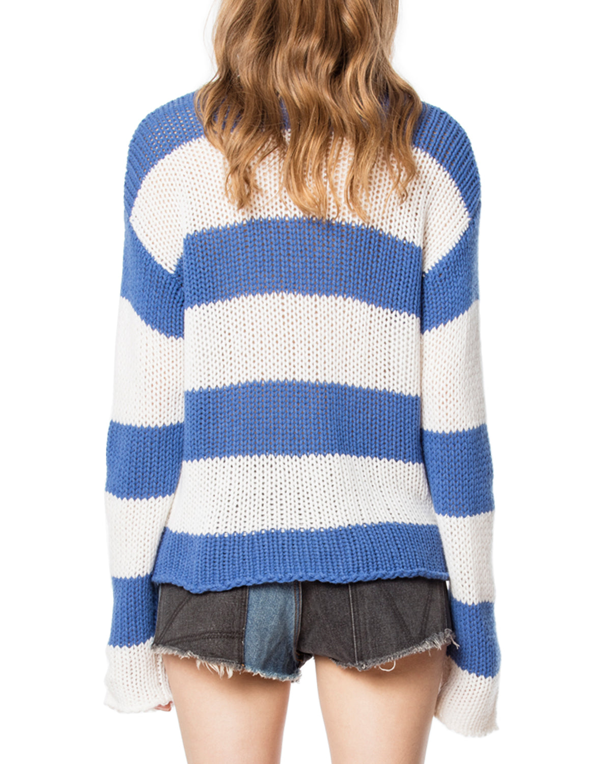 Pull Kansas Stripe en cachemire - Bleu Marguerite
