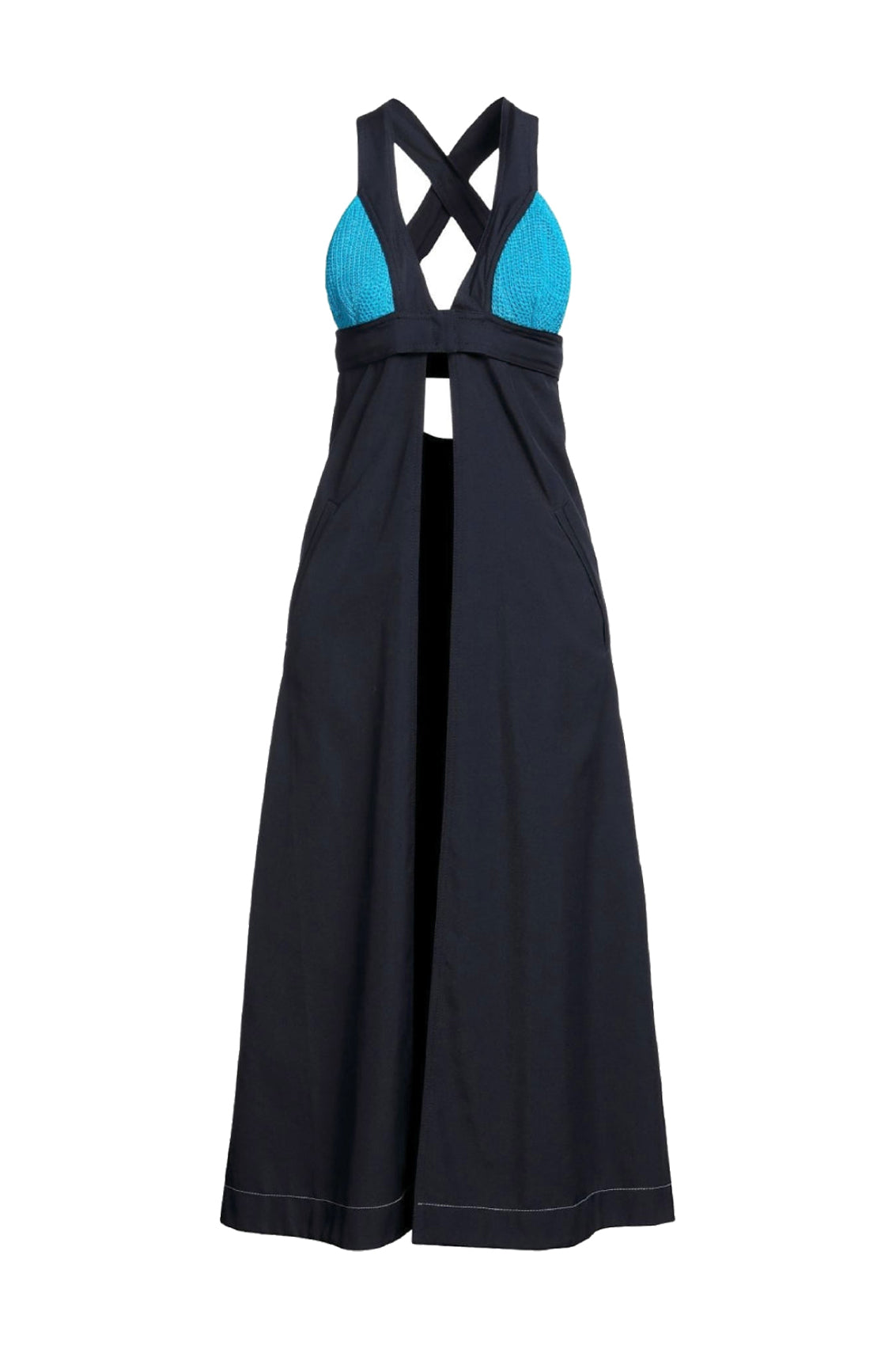 Openwork dress with knitted panels - Blue
