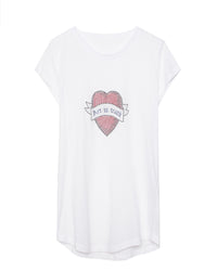 ZHORS LIGNE BLANC SKINNY STRASS HEART RIBBON T-S