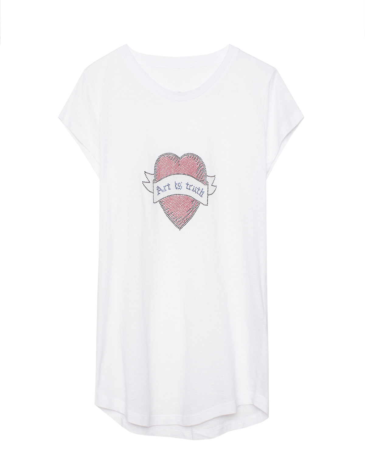 ZHORS LIGNE BLANC SKINNY STRASS HEART RIBBON T-S