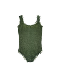 Maillot une pièce à ourlets festonnés et paillettes - Green