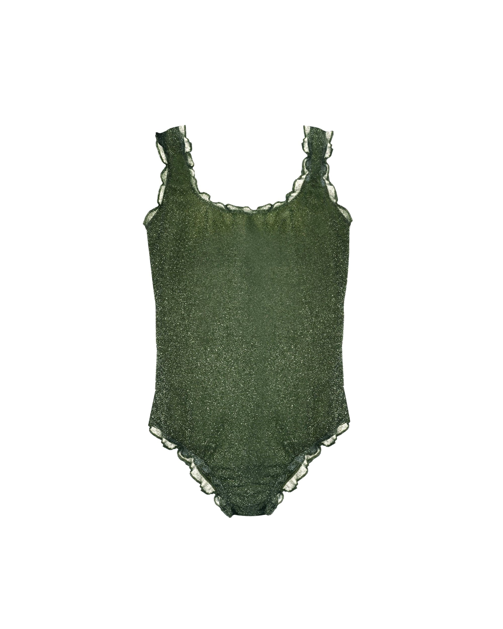 Maillot une pièce à ourlets festonnés et paillettes - Green