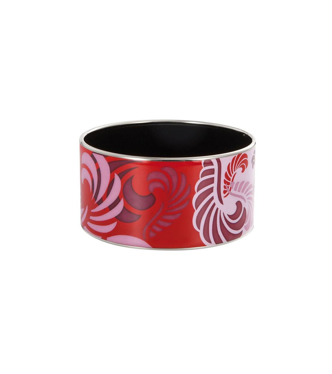 Manchette Diva en émail et plaqué au rhodium - Rose & rouge & argent