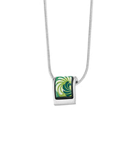 Collier Square en émail et plaqué au rhodium - Vert & Argent