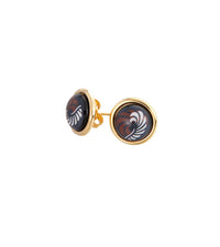 Boucles d'oreilles Cabochon en émail et décoré à l'or - Marron & ivoire & noir