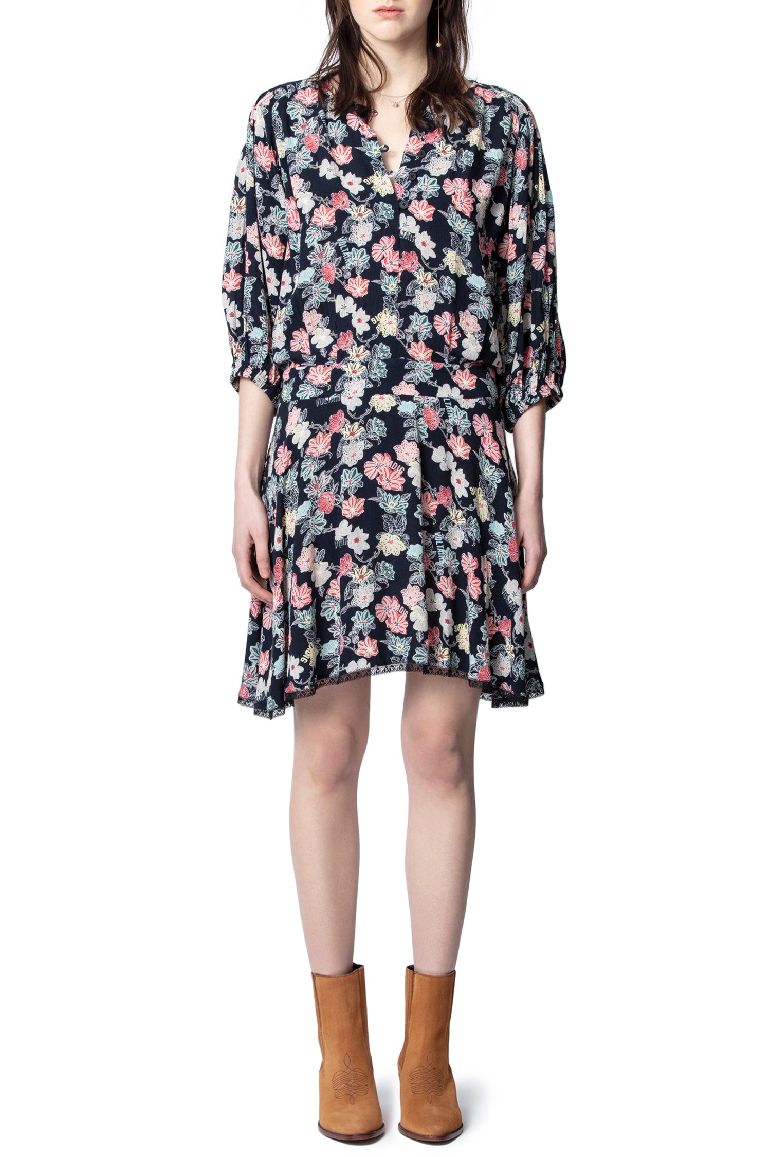 Robe Raspali Print Flowers - Myrtille