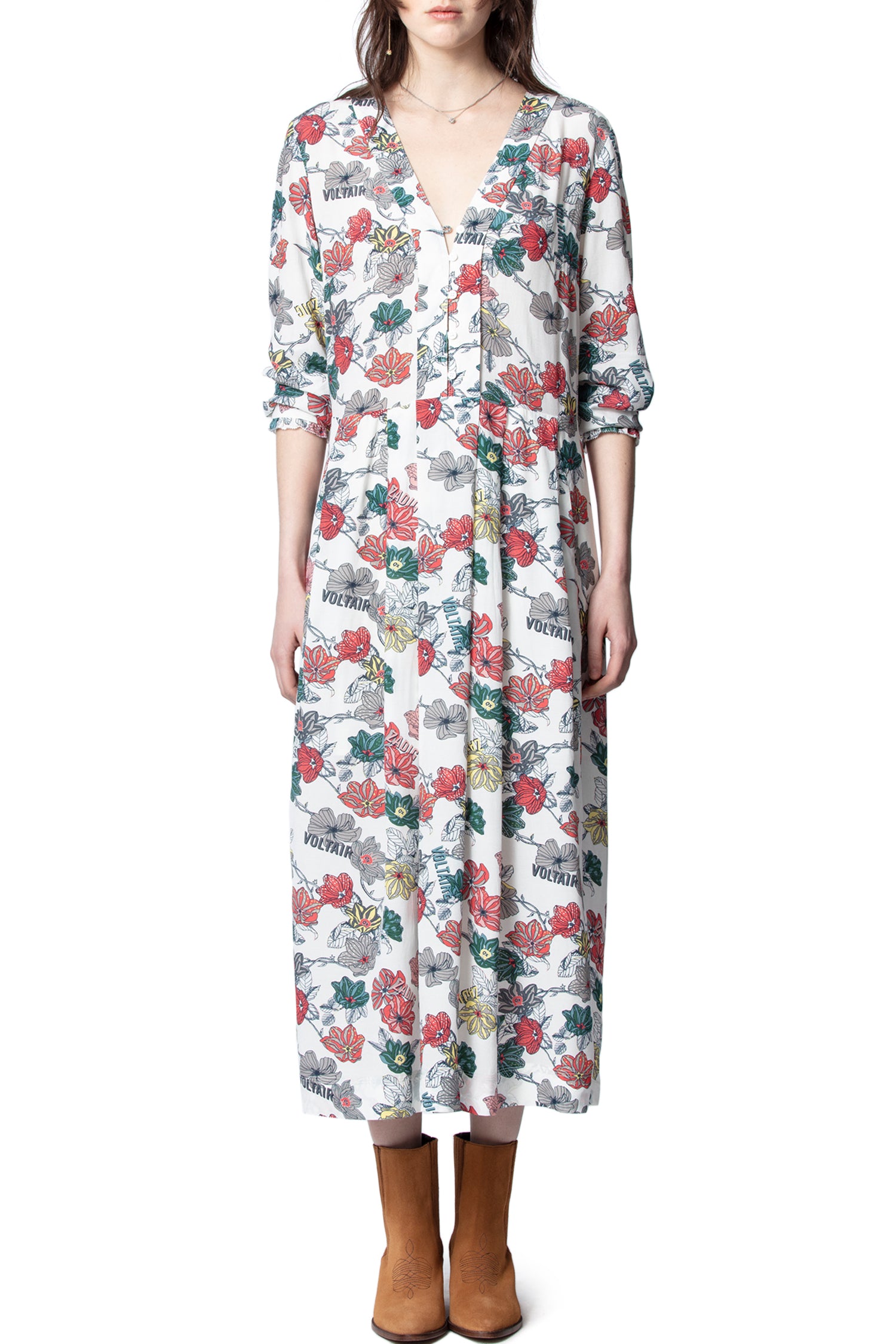 Roux Print Flower Dress - Ecru