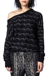 Anouk "ZV" Allover logo jumper in wool - Black