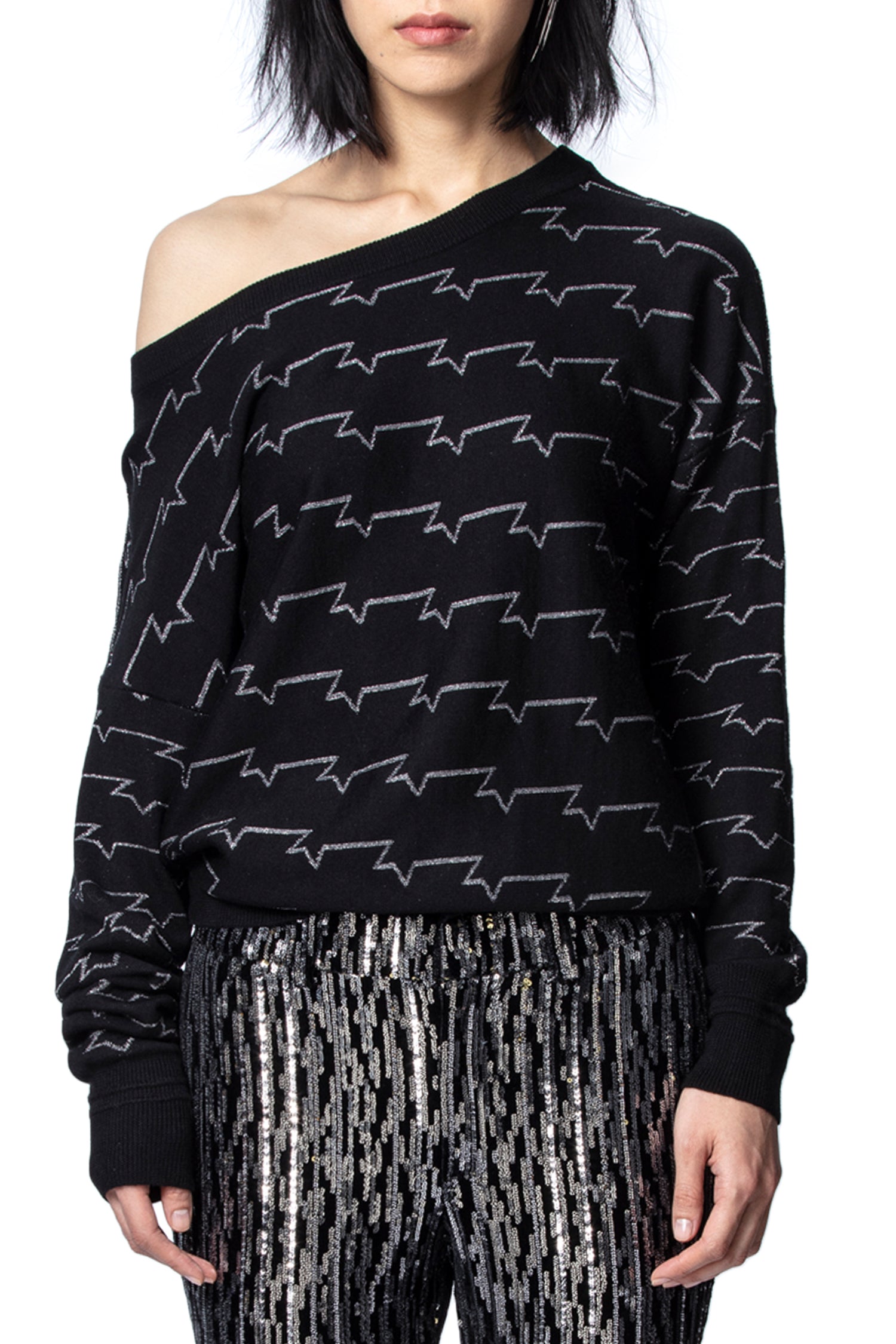 Anouk "ZV" Allover logo jumper in wool - Black