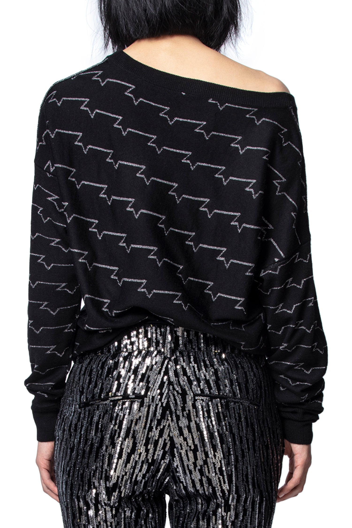 Anouk "ZV" Allover logo jumper in wool - Black