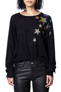 Pull Kansas Star Strass en cachemire - Noir