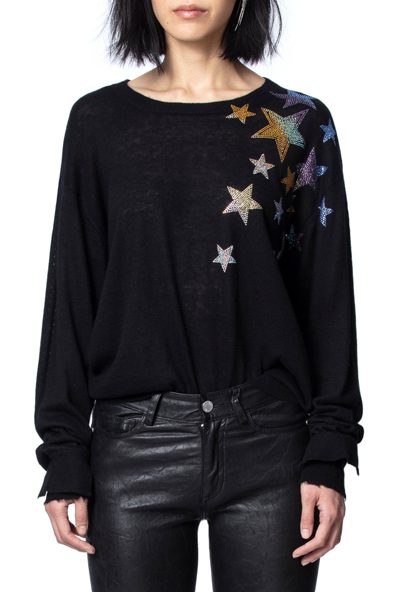 Pull Kansas Star Strass en cachemire - Noir
