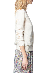 Kali Snake Strass cashmere cardigan - Craie