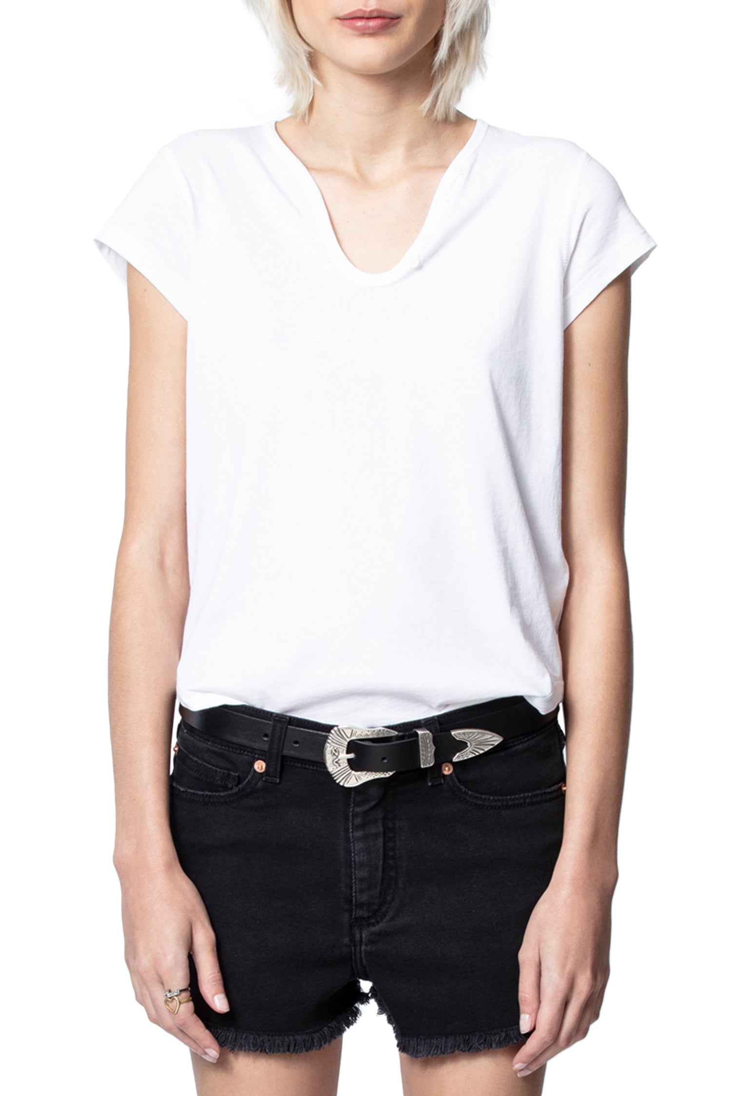 T-shirt à col tunisien Karta Kate - Blanc