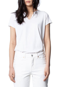 T-shirt à col tunisien Love Rainbow Strass - Blanc