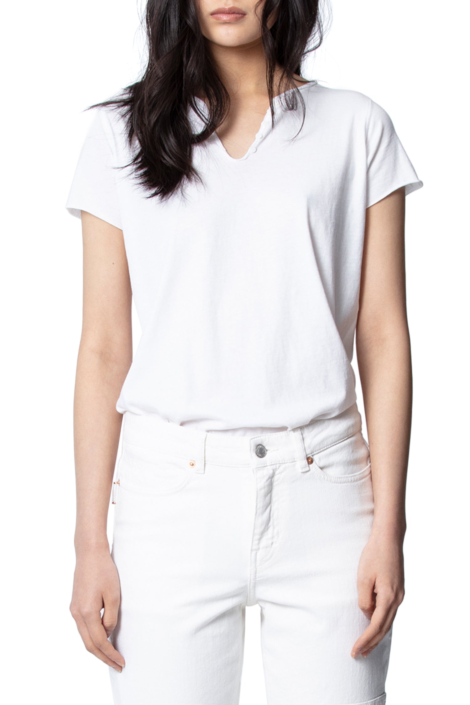 T-shirt à col tunisien Love Rainbow Strass - Blanc