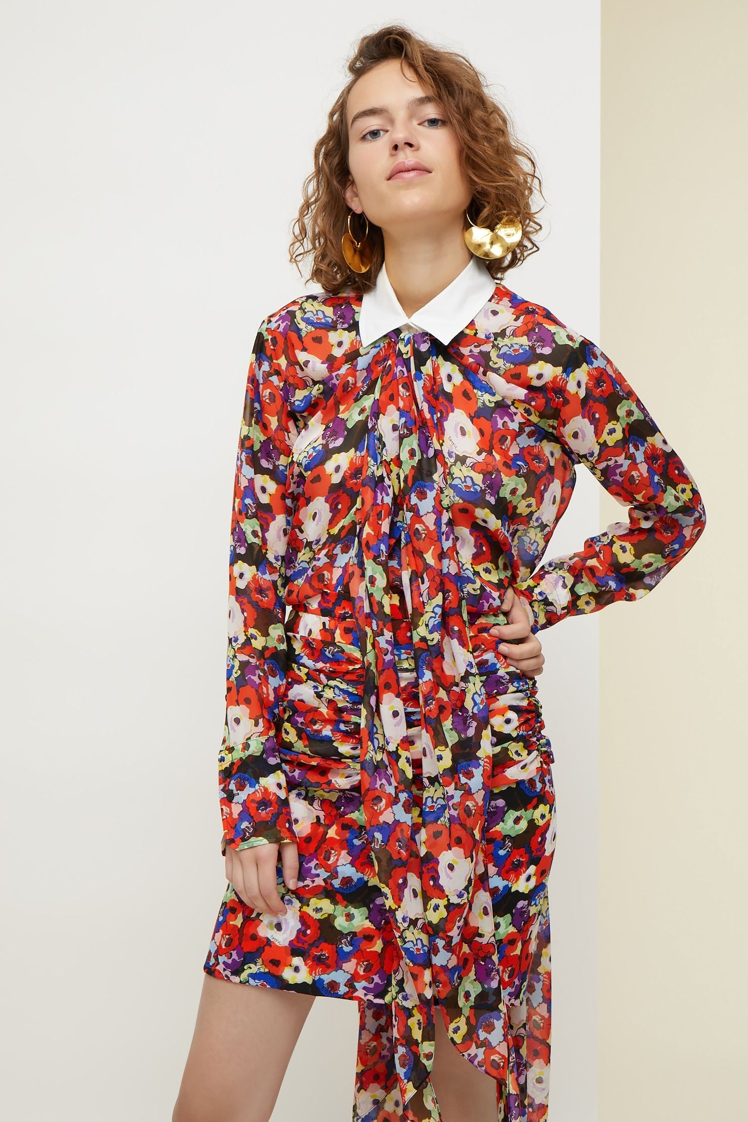 Floral silk skirt with draped panels - Flowers Bloom