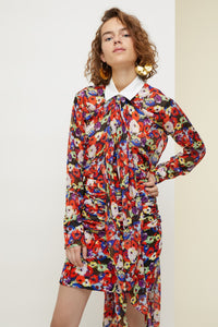 Floral silk skirt with draped panels - Flowers Bloom
