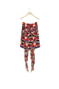 Floral silk skirt with draped panels - Flowers Bloom