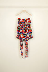 Floral silk skirt with draped panels - Flowers Bloom
