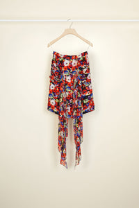 Floral silk skirt with draped panels - Flowers Bloom