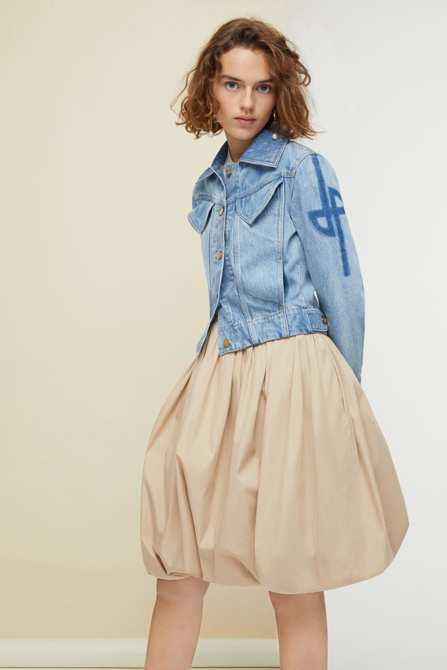 Cotton blend bubble skirt - Sand