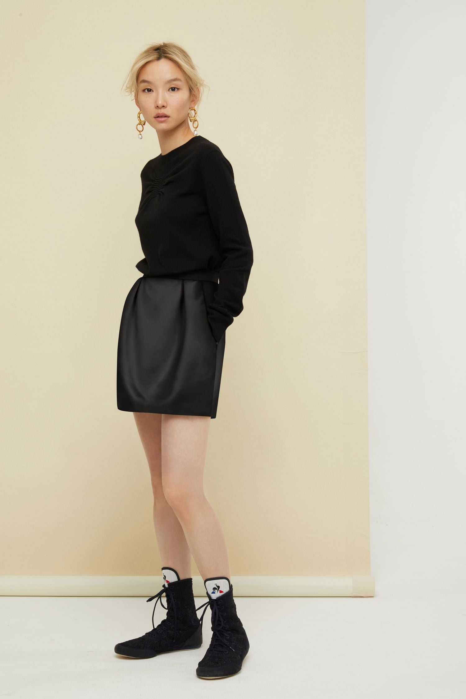 Jupe tulipe en satin duchesse - Noir