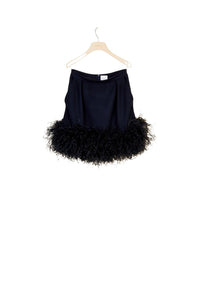 Jupe courte à plumes en laine - Bleu Marine